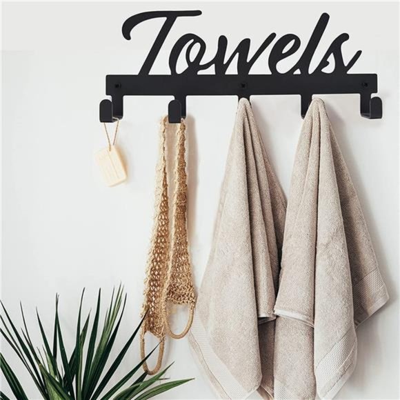 Towel Rack for Bathroom Wall Mount, Heavy-Duty Towel Hooks Black Metal Rustproof
